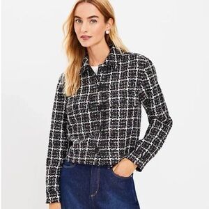 LOFT Black & White Tweed Jacket Blazer w/ Multicolor Metallic Threads – Size S